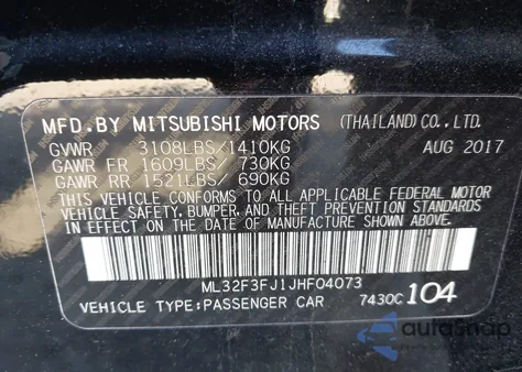 2018 Mitsubishi Mirage G4 Es z USA, uszkodzony, nr VIN ML32F3FJ1JHF04073